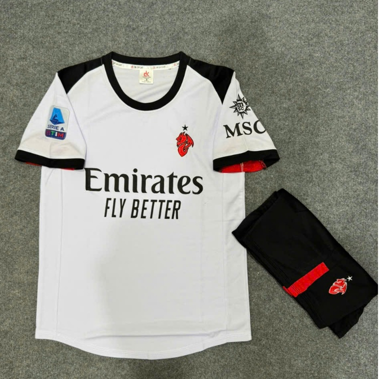 (พร้อมพิมพ์ชื่อหมายเลข) ชุดฟุตบอล ACmilan เสื้อยืดงาคุณภาพสูงสีขาว Cool Logo ปัก Loc Sport
