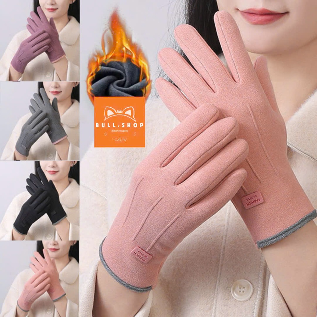 GT57 ถุงมือผู้หญิงบุขนกํามะหยี่เรียบง่ายสําหรับฤดูใบไม้ร่วงและฤดูหนาว BULL.SHOP