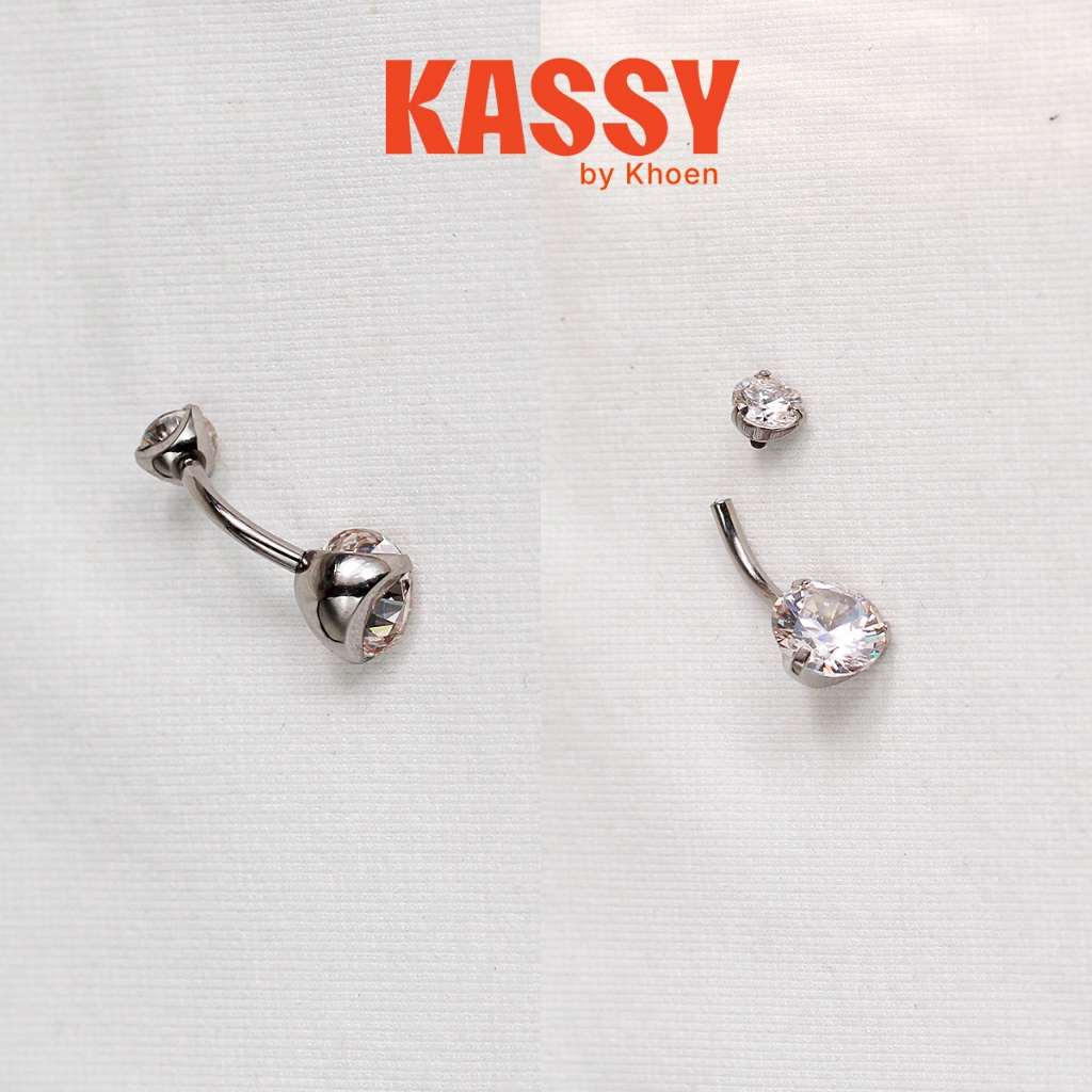 (1 ชิ้น) Navel Piercing หินกลมใหญ่ - Titanium G23 - Kassy