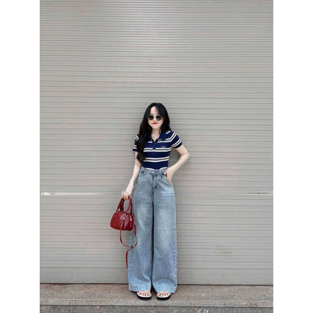 HIGH RISE STRAIGHT JEANS WITH POCKET COVER MAC LIGHT BLUE SUPER HACK STYLE (มีจําหน่าย)
