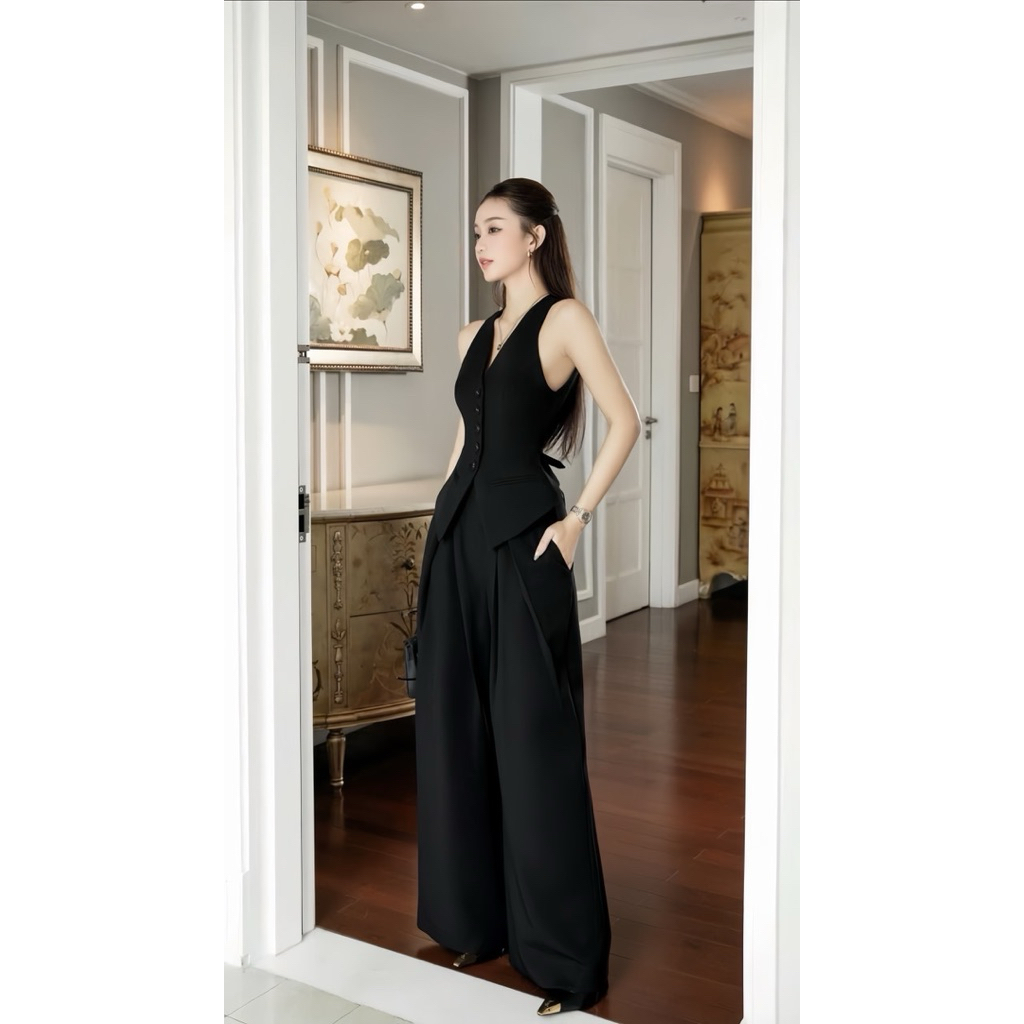 Bechic Elegant Set - เสื้อกั๊ก Gile แบบบางและกางเกงหลวมหิมะและสายฝนคุณภาพสูง