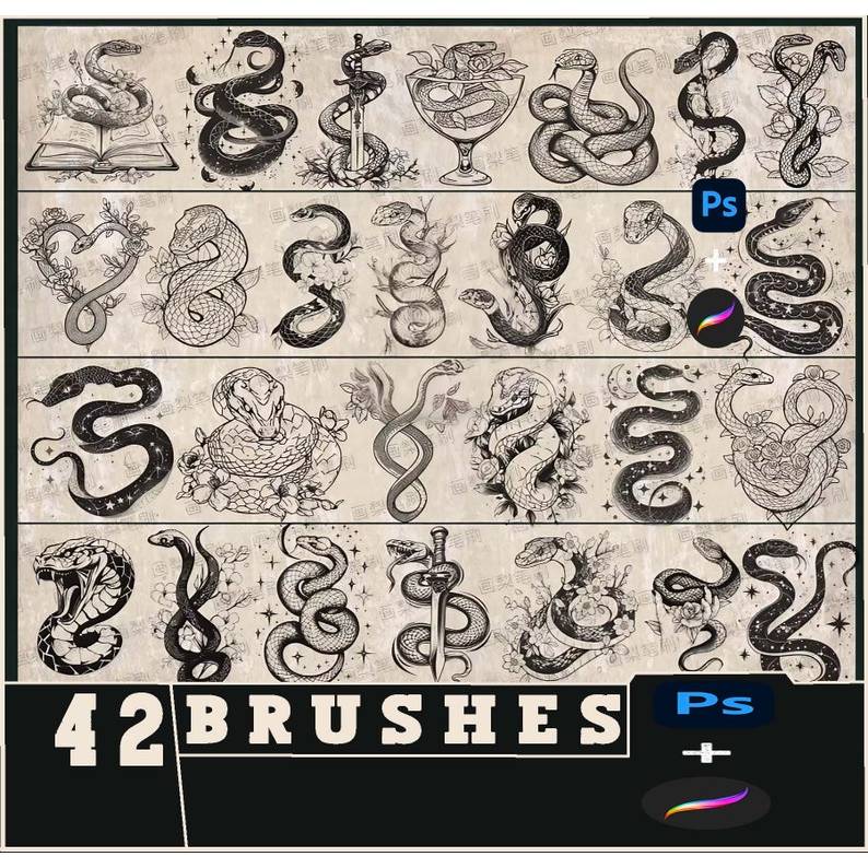 Snake Brush - ตัวอย่างการวาดภาพ - Photoshop และ Procreate Brush