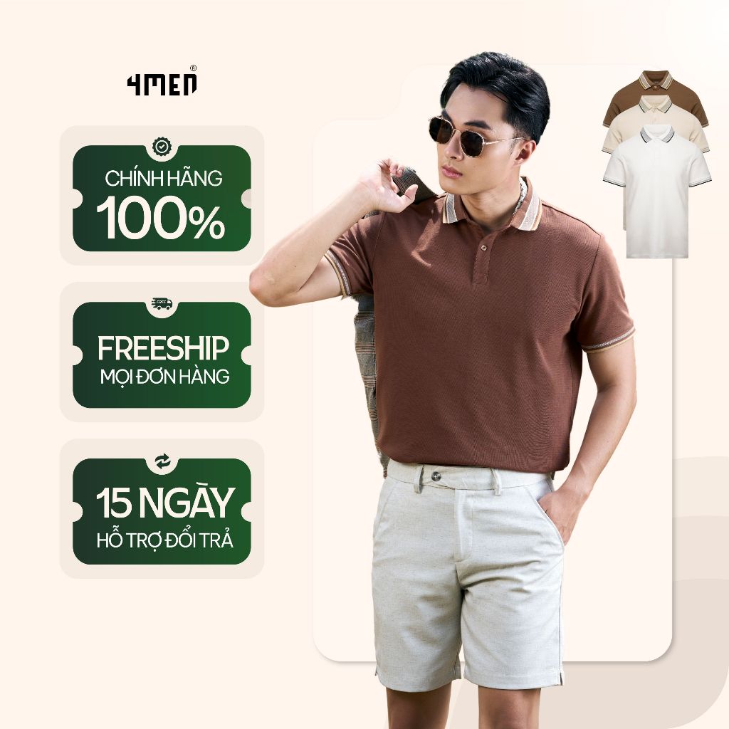 เสื้อโปโลผู้ชายคอปกสีปกติ 4MEN PO172 พื้นฐาน อ่อนเยาว์ หรูหรา