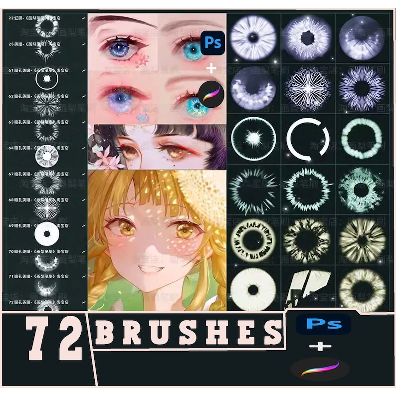 72 Iris Stamp Brushes: Procreate Eye Brush Set & Photoshop
