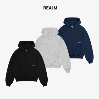 REALM OF Cotton Hoodie. Unisex 3D เย็บปักถักร้อย Boxy