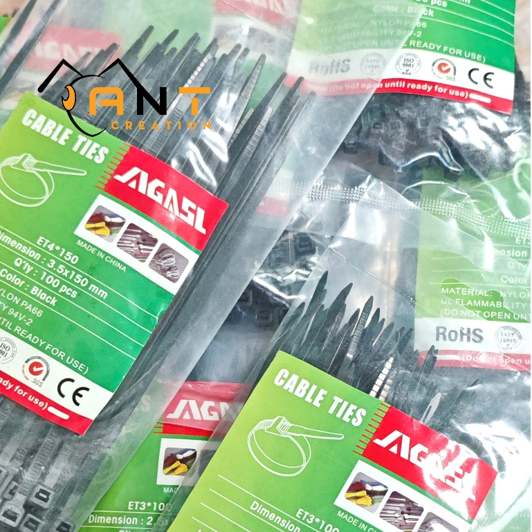 (แพ็ค 100) เชือกรูดพลาสติกสีดํา M3 X 100mm/ M4 X150mm