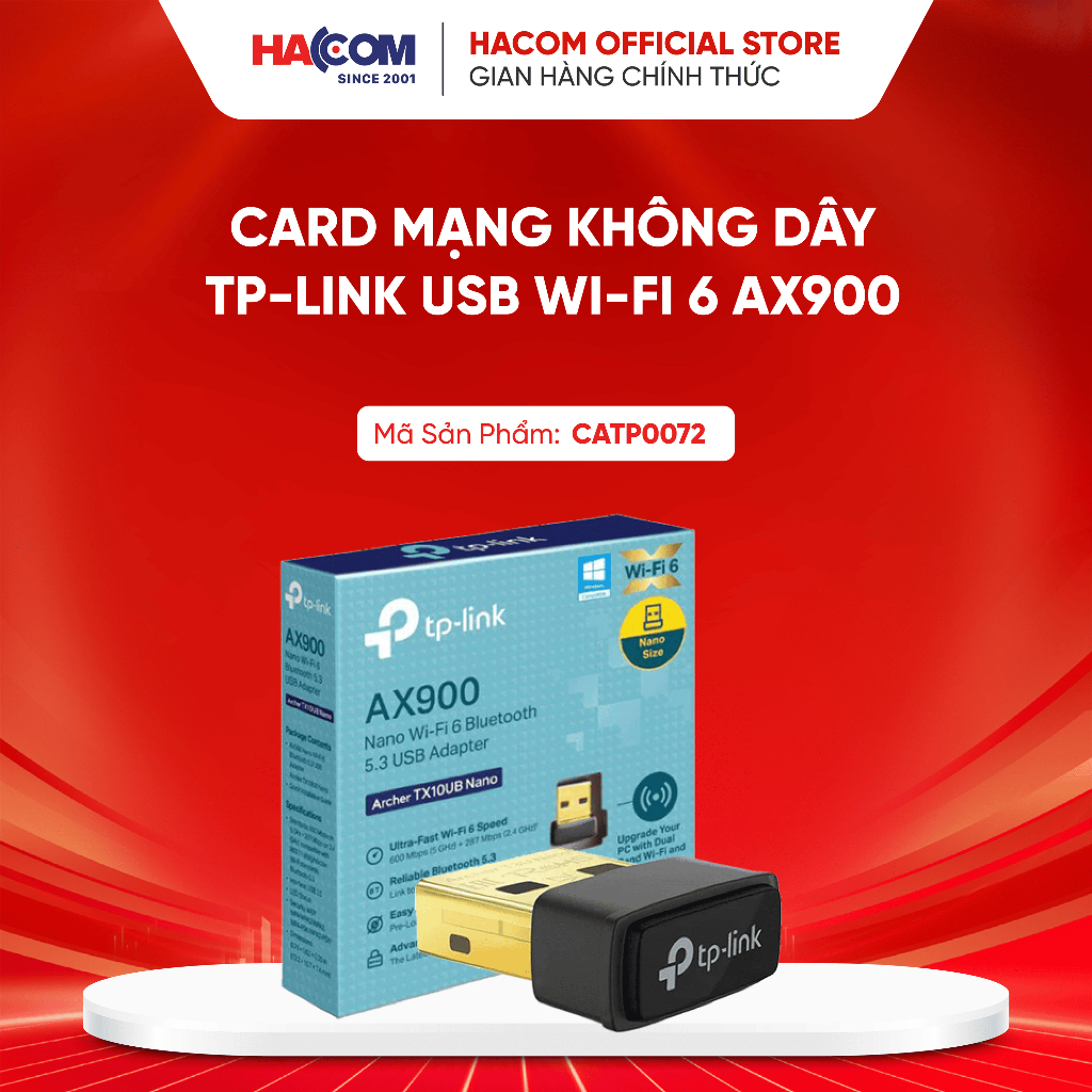 การ์ดเครือข่ายไร้สาย TP-Link USB Wi-Fi 6 AX900 และ Bluetooth 5.3 Nano Archer TX10UB Nano