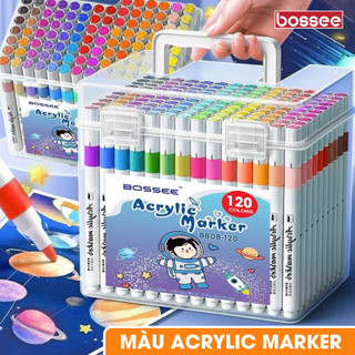 Bút Màu Acrylic Marker Bossee Vẽ Mọi Chất Liệu Hộp 24/36/48/60/80/12 Màu Tươi Sáng Họa Cụ An Toàn Cho Trẻ Em, Đè Màu Tốt