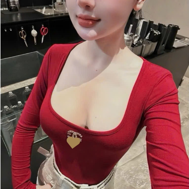 เสื้อยืดซิปบุขน ยู คอกับ X แท็กเหล็กบนหน้าอกเซ็กซี่ ข โอดีคอน รูปแบบตะไคร้ใหม่2025 ADT070