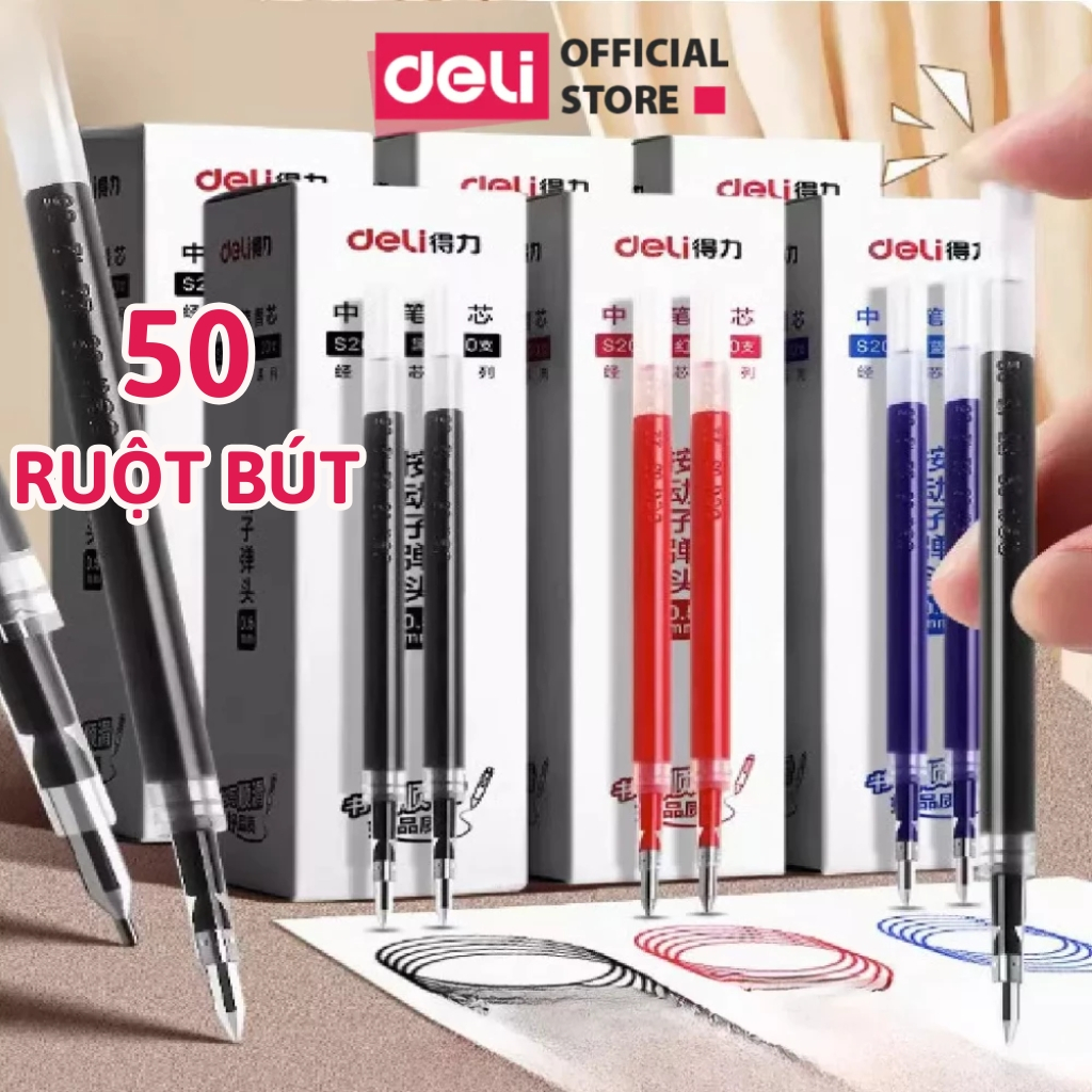 Combo 50 Deli 0.5 มม.ปากกาเจลเติมสําหรับปากกาลูกลื่น A575 A057B A623 S101 S60 S08 หมึกติดทนนาน Origi