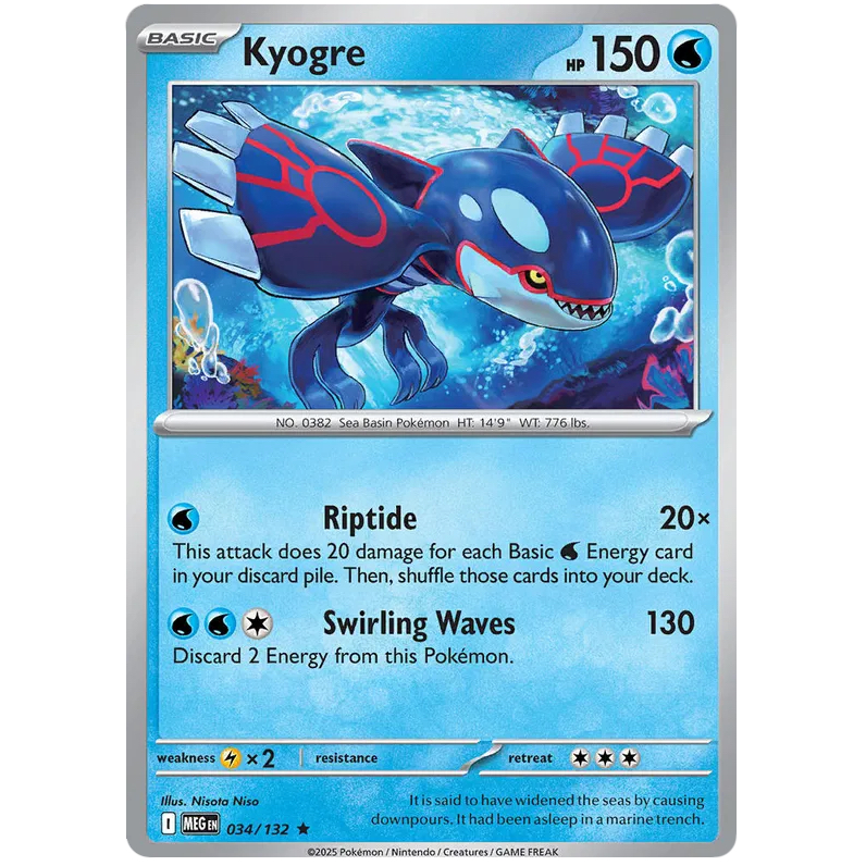 Pokemon TCG - Kyogre - Holo Rare - 034/132 - MEG