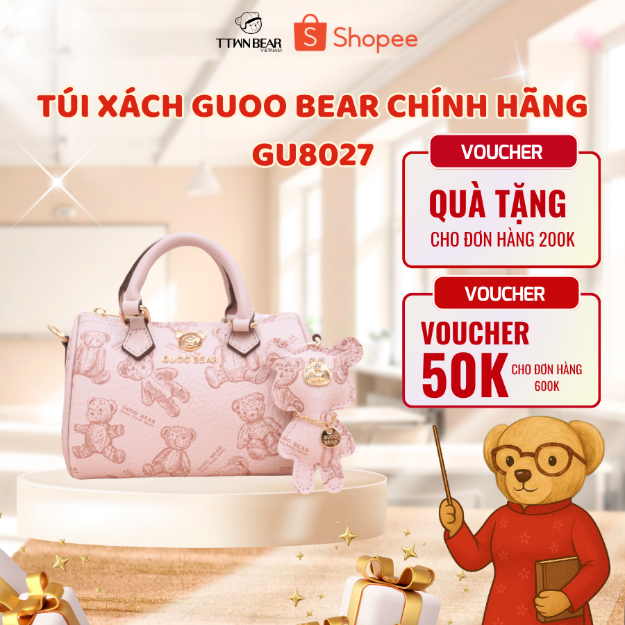 กระเป๋าถือ GUOO BEAR ของแท้ - กระเป๋าสะพาย GU8027 มีชาร์ม BEAR น่ารัก