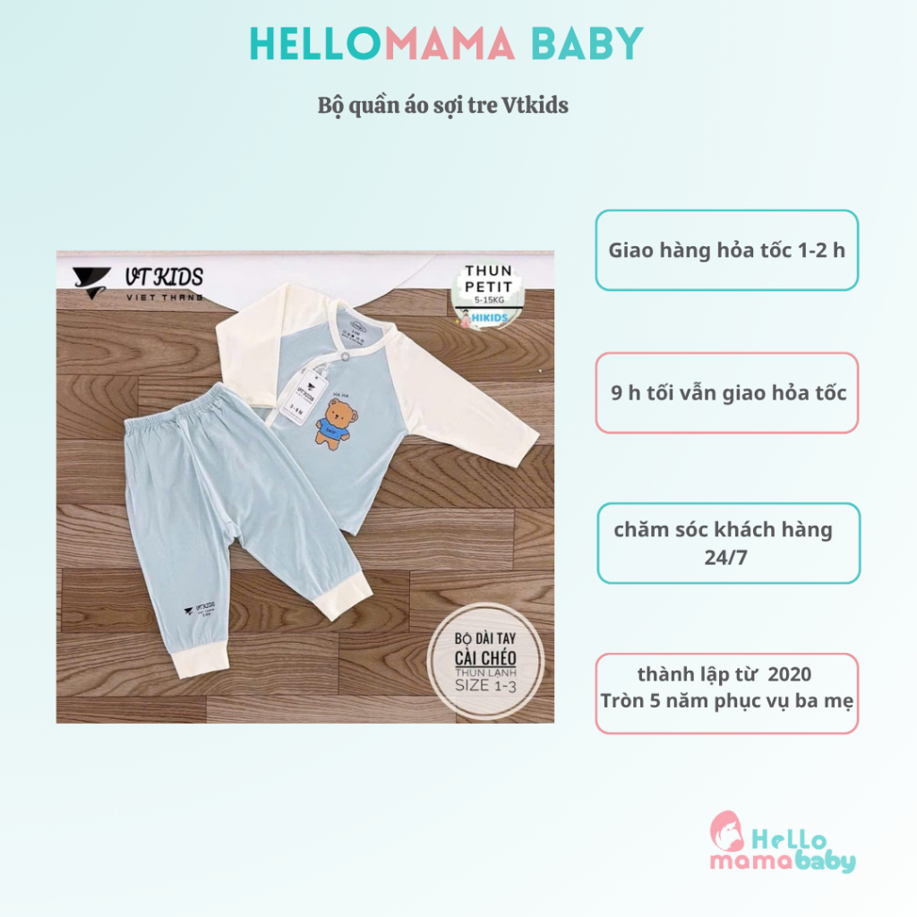 เสื้อผ้าใยไผ่สําหรับเด็กทารก -VTKIDS - LONG SLEEVES - PLAIN COLOR BACKGROUND PRINTED ON THE BEST (ผ้