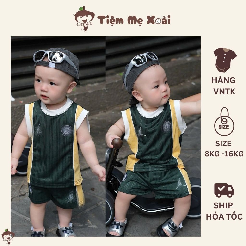 Jd ชุดบอดี้สูทสีเขียวและสีเหลืองสําหรับเด็กผู้ชายตั้งแต่ 8กก. ถึง 17กก. - MANGO MOTHER SHOP