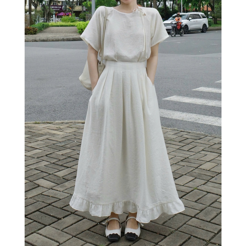 กระโปรง - กระโปรงผ้าไหมจับจีบ - osu