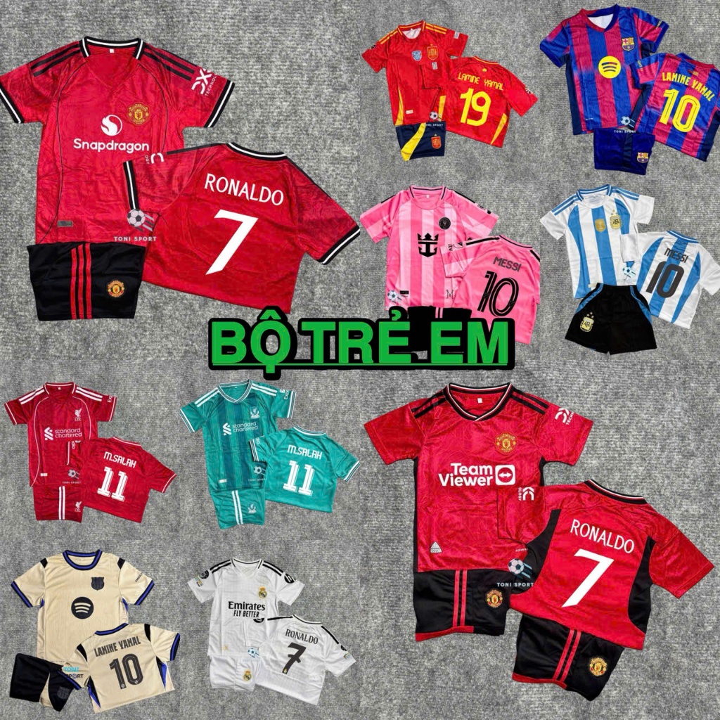 ชุดบอลเด็ก เรอัล มาดริด (กางเกง+เสื้อ) ในโรนัลโด้ เลขที่. 7 - ผ้าสักหลาดไทยระบายอากาศคุณภาพสูง