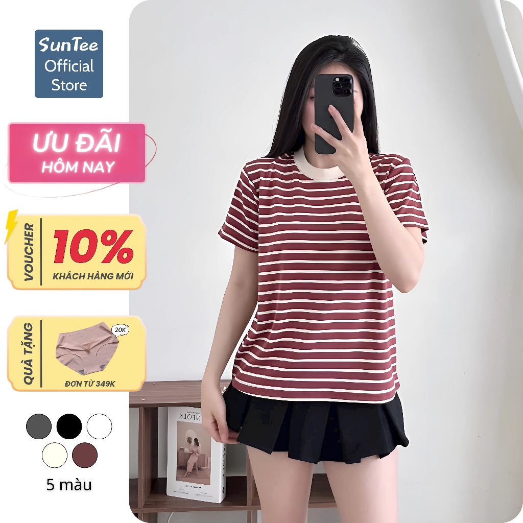 SUNTEE STS001 เสื้อยืดลายสก๊อตผู้หญิง เบบี้ฟอร์ม เสื้อยืดผ้าคอตตอนบัดคุณภาพสูงสุดเท่