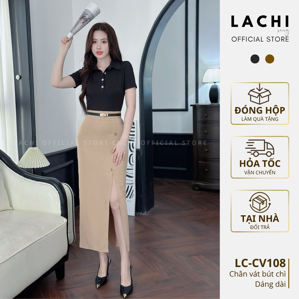 LACHI midi กระโปรงดินสอสํานักงานยาวกรีดสูงให้หุ่นและปกปิดขนาดใหญ่ LC-CV108