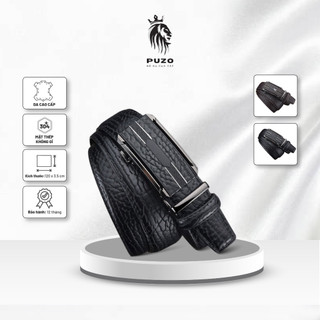 Thắt Lưng Nam PUZO cao cấp chất liệu da PU dập vân loại 1, Khóa hợp kim tự động điều chỉnh, họa tiết sang trọng mã TL06