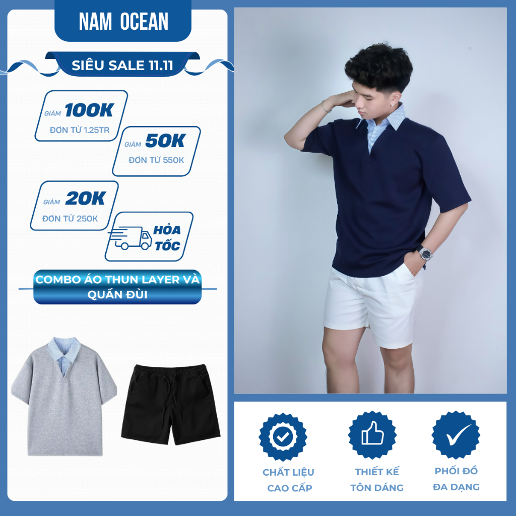 เสื้อยืด COMBO LAYER WITH SHIRT COLLAR AND MENS OCEAN M11 M04