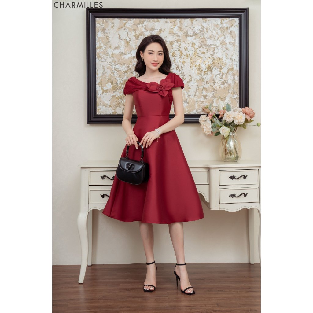 CHARMILLES dress Slim dress คอแยก (H) - 24MD067.1DM