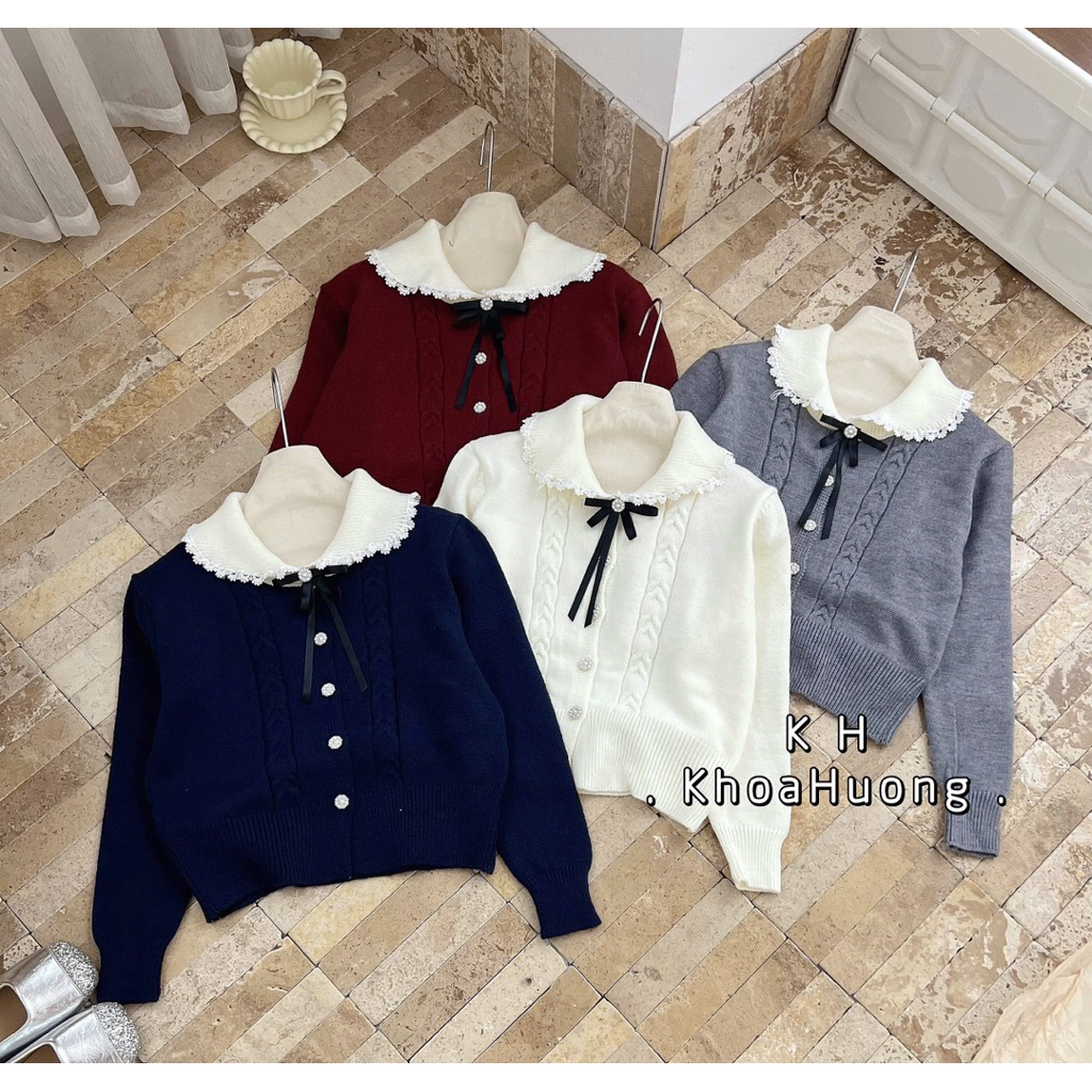 เสื้อสเวตเตอร์คอปก Lady lotus มีโบว์ เสื้อเชิ้ตสไตล์ขนกระต่ายละเอียด AL1933-B2T3 - NhiNhi Shop