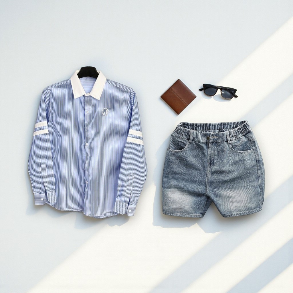 TOMANO ชุดสูทผู้ชายชุดกางเกงขาสั้นผ้ายีนส์หนาพร้อมเสื้อแขนยาวผ้าฝ้ายคอปกเปิดลง - JT1DCT20