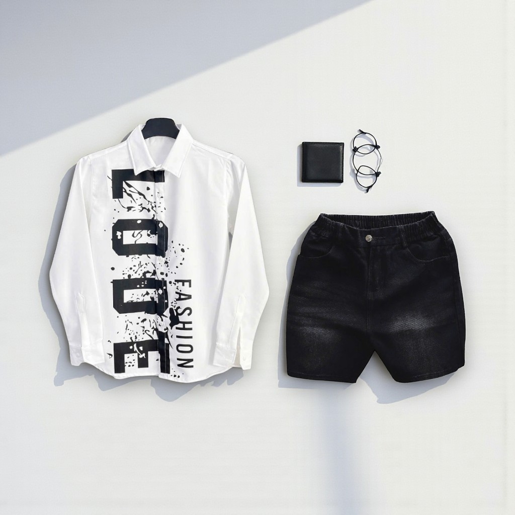 TOMANO ชุดสูทผู้ชายชุดกางเกงขาสั้นผ้ายีนส์หนาพร้อมเสื้อแขนยาวผ้าฝ้ายคอปกเปิดลง - JT1DCT27