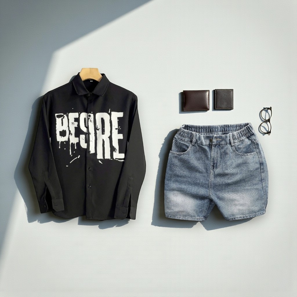 TOMANO ชุดสูทผู้ชายชุดกางเกงขาสั้นผ้ายีนส์หนาพร้อมเสื้อแขนยาวผ้าฝ้ายคอปกเปิดลง - JT1DCT51