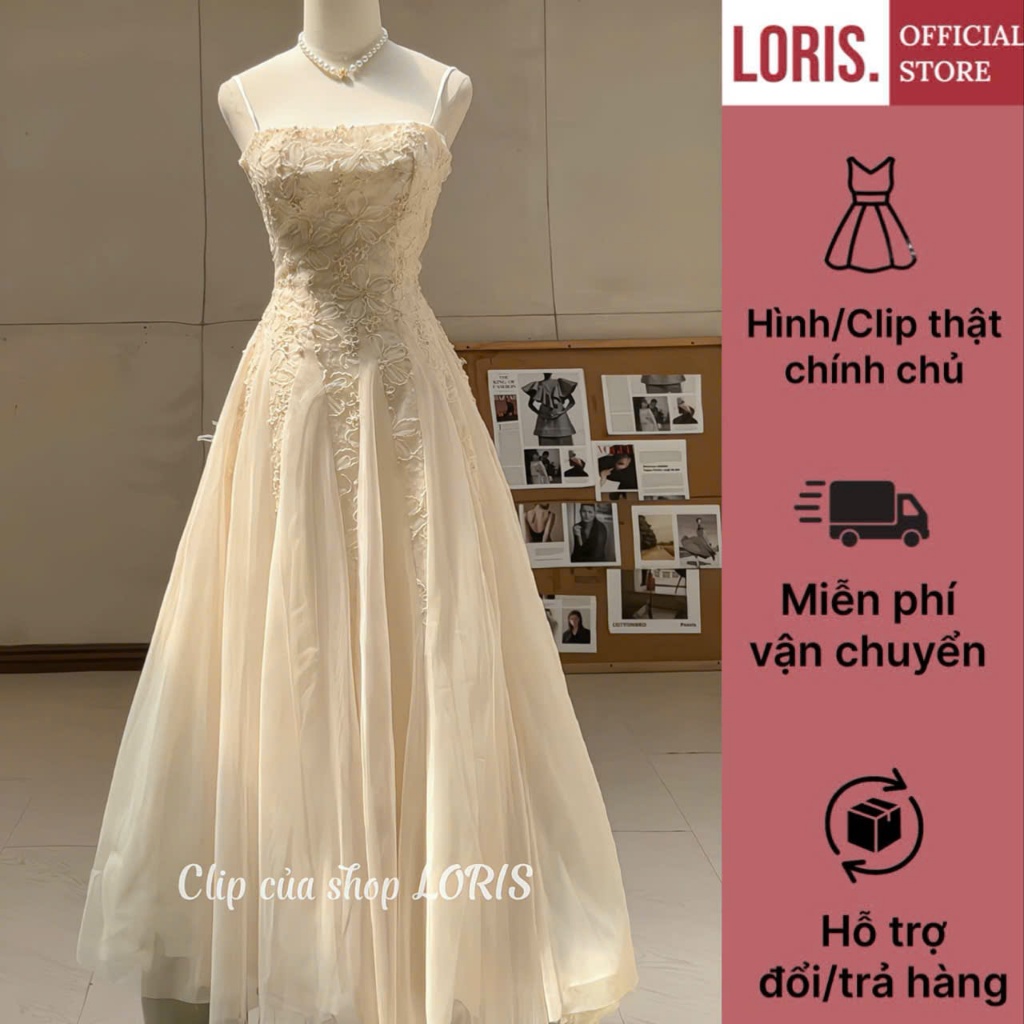LORIS - Ella dress เดรสลูกไม้ลายดอกไม้บานยาว