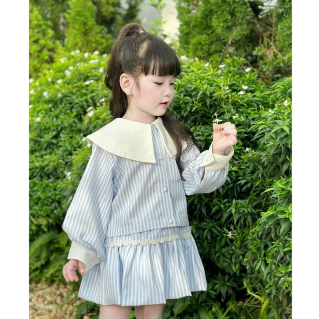 Pti chou Jimee ชุดเสื้อและกระโปรงสําหรับเด็กผู้หญิง ผ้าคอตตอนเนื้อนุ่มผสมลูกไม้ 12กก. ถึง 30กก.