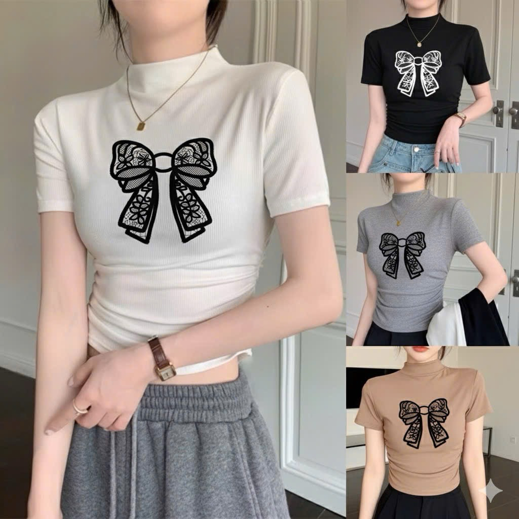 เสื้อยืดแขนสั้นคอเต่าพิมพ์ลายสุนัขใหญ่ 4 สี LN NORENTO SHIRT