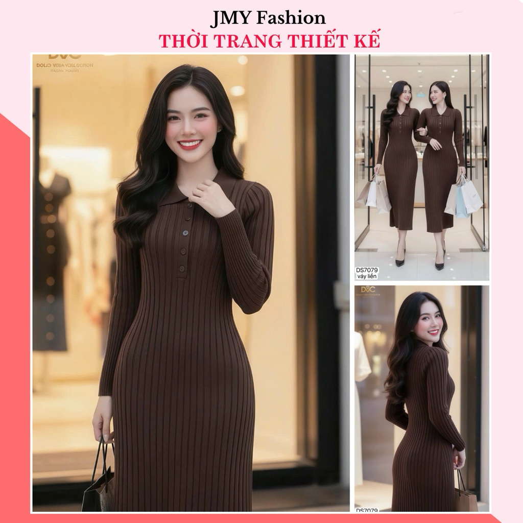 DS7079 เดรสผ้าวูลสีน้ําตาลยาวคอปกเยอรมันทันสมัย [Dolce Viva Collection (DVC/ACC)]