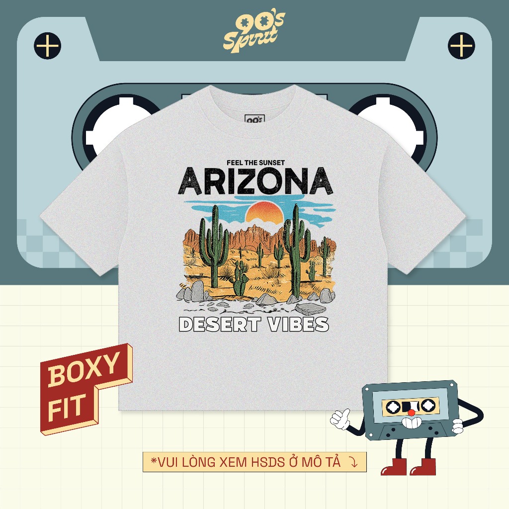เสื้อยืดแขนสั้น ARIZONA DESERT VIBE | รูปแบบวิญญาณยุค 90 Boxy