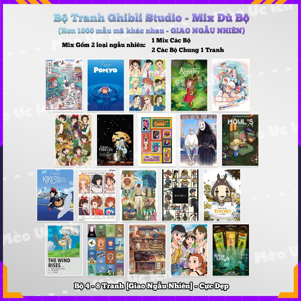 ชุดสติ๊กเกอร์ติดผนัง Ghibli Studio Decor 8 ชิ้น (จัดส่งแบบสุ่ม 100 รหัส) หลากหลายขนาด A4, A5, A6