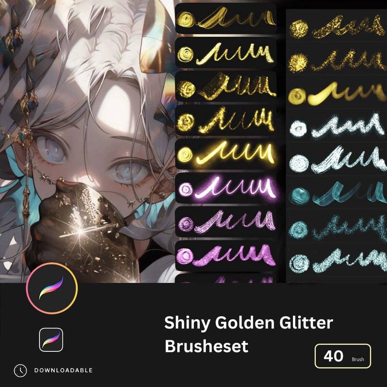 มากกว่า 20 Anime Gold Procreate Brushes | ฟอยล์ กลิตเตอร์ - Brush Procreate