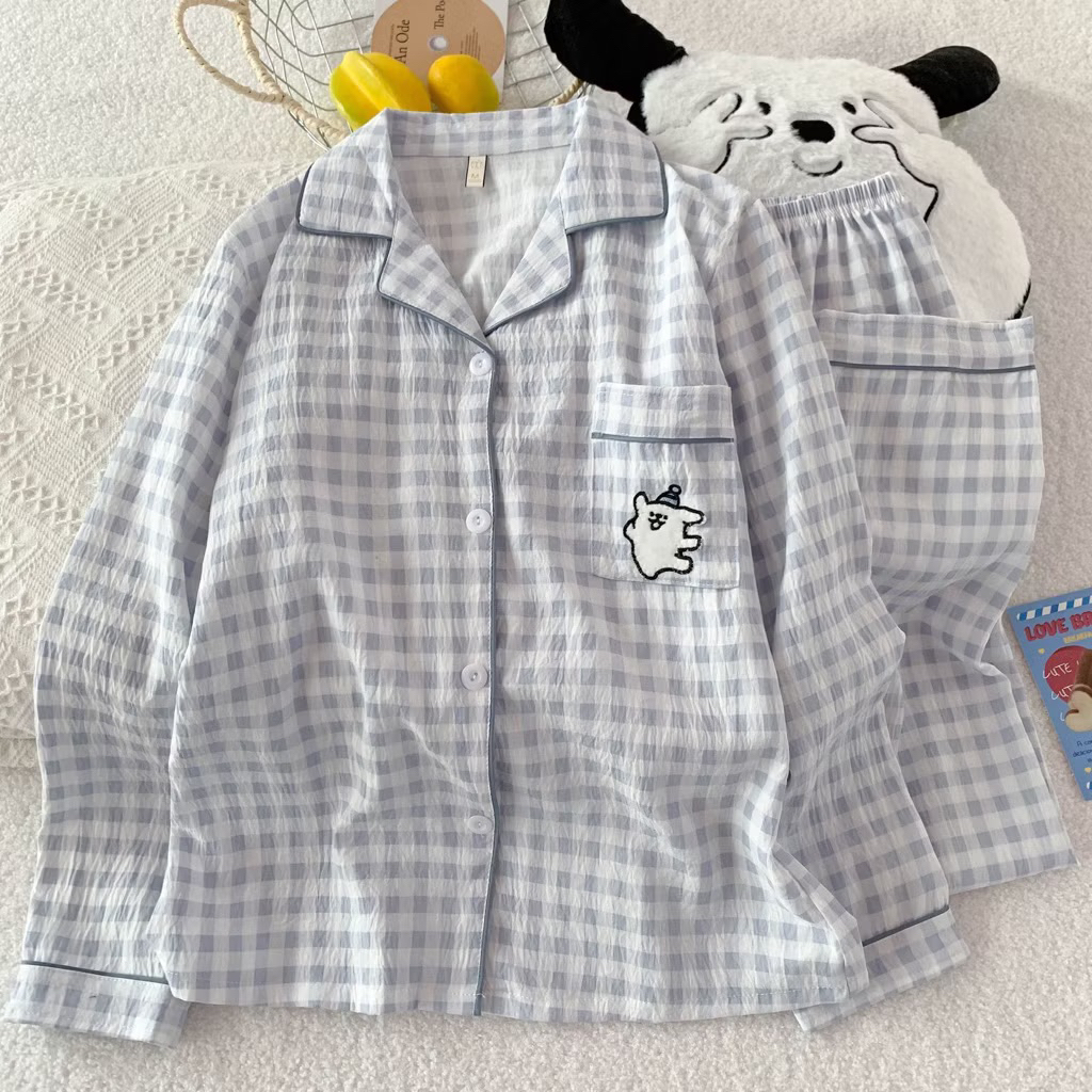 Oni.Shop_ชุดนอนแขนยาวเนื้อนุ่มพร้อมคอปกเปิดออก Ao Dai และกางเกงมีหลายรูปแบบใหม่ 2025