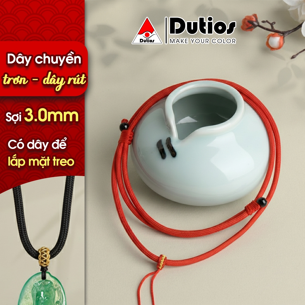 สร้อยคอร่มถักหนา 3 มม. พร้อมเชือกรูดปรับความยาวได้พร้อมหินฮวงจุ้ย Dutios DAC02