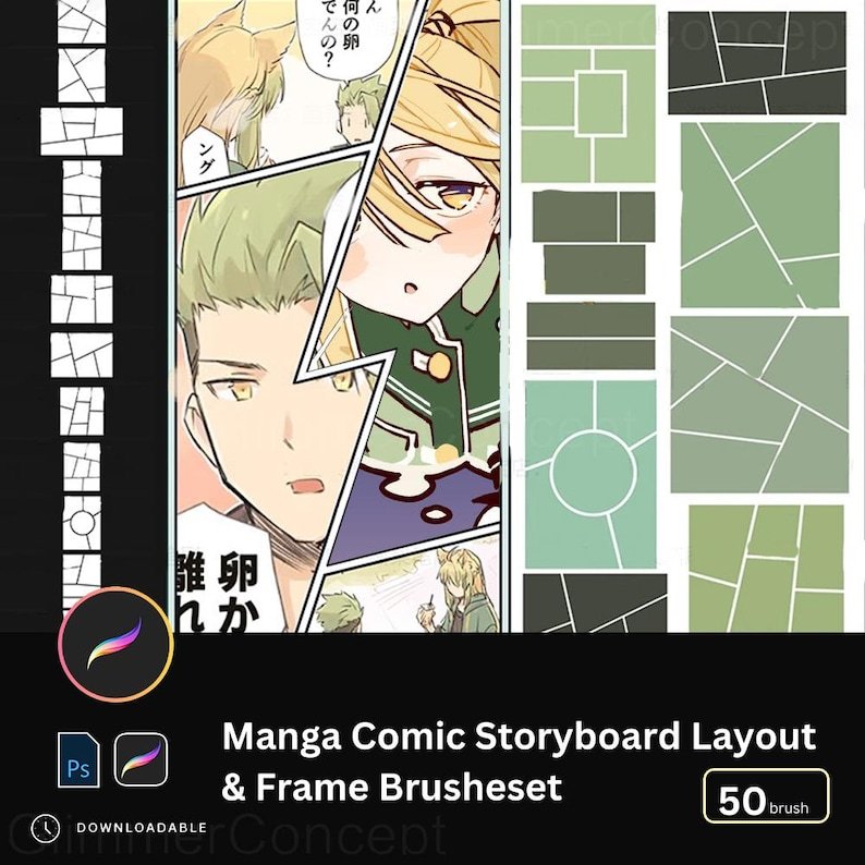 Procreate Frame Brush Set & Photoshop - Brush Storybook Frame Dialogue Scene Layout