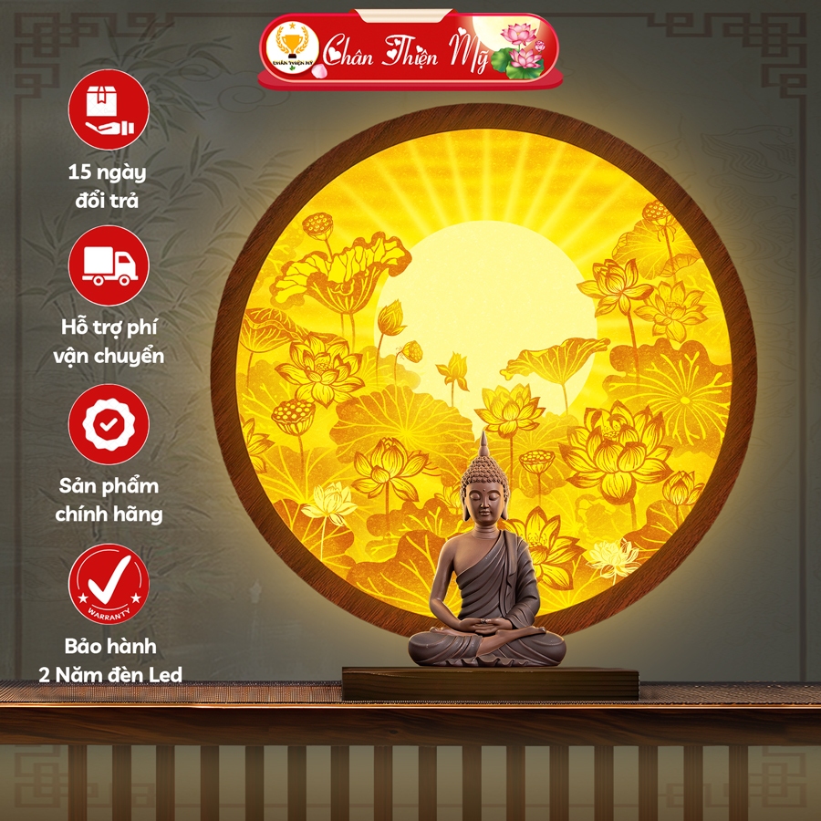 Lotus Halo Lamp พิมพ์ภาพวาดไม้ไผ่ TRUTH THIEN BEAUTY, แขวนแท่นบูชาครอบครัว, พระพุทธรูป TC-HQ-316