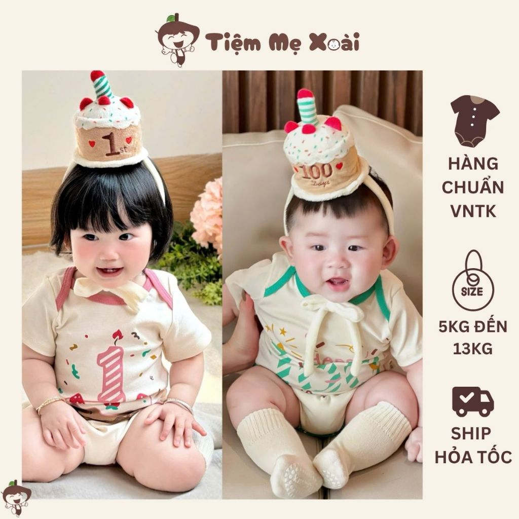 (ปก ikii)Ikii วันเกิด บอดี้สูทปกร้านแม่มะม่วงพร้อมหมวกเค้กสําหรับเด็กชายและเด็กหญิง