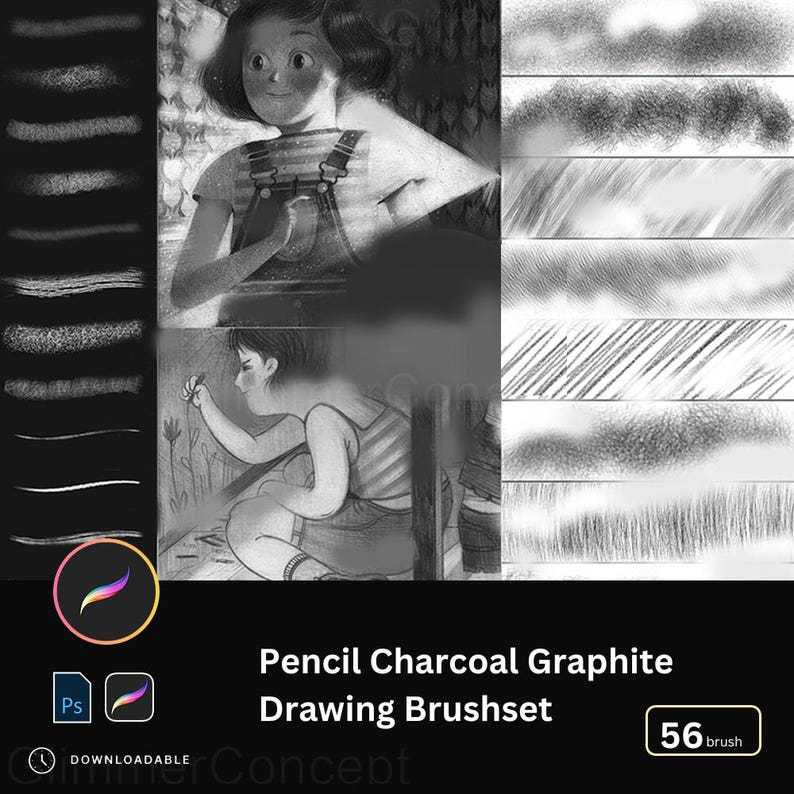 56 Procreate Graphite Brushes & Photoshop - Line Art Sketch