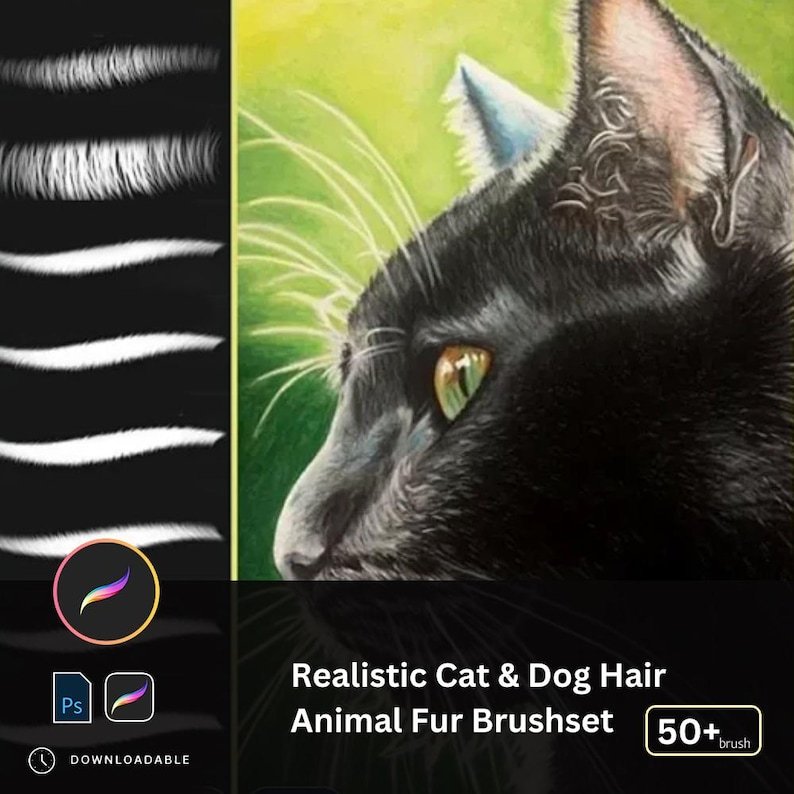 50 Procreate Animal Hair Brushes & Photoshop | เนื้อสัตว์เหมือนจริง