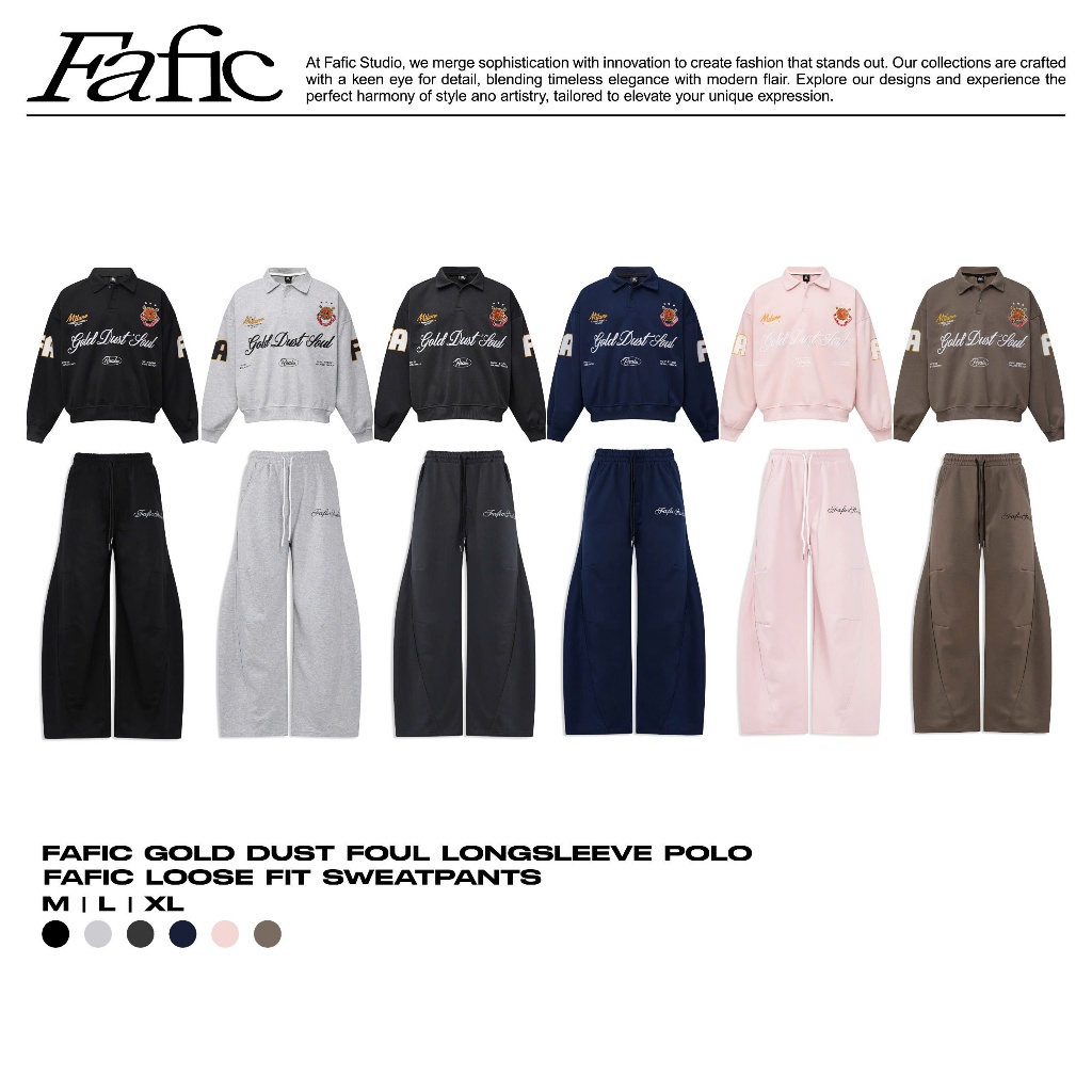Set เสื้อสเวตเตอร์โปโล GOLD DUST SOUL FAFIC Studio กางเกงขาโค้งปัก ผู้ชายและผู้หญิง มีกระเป๋าสักหลาด