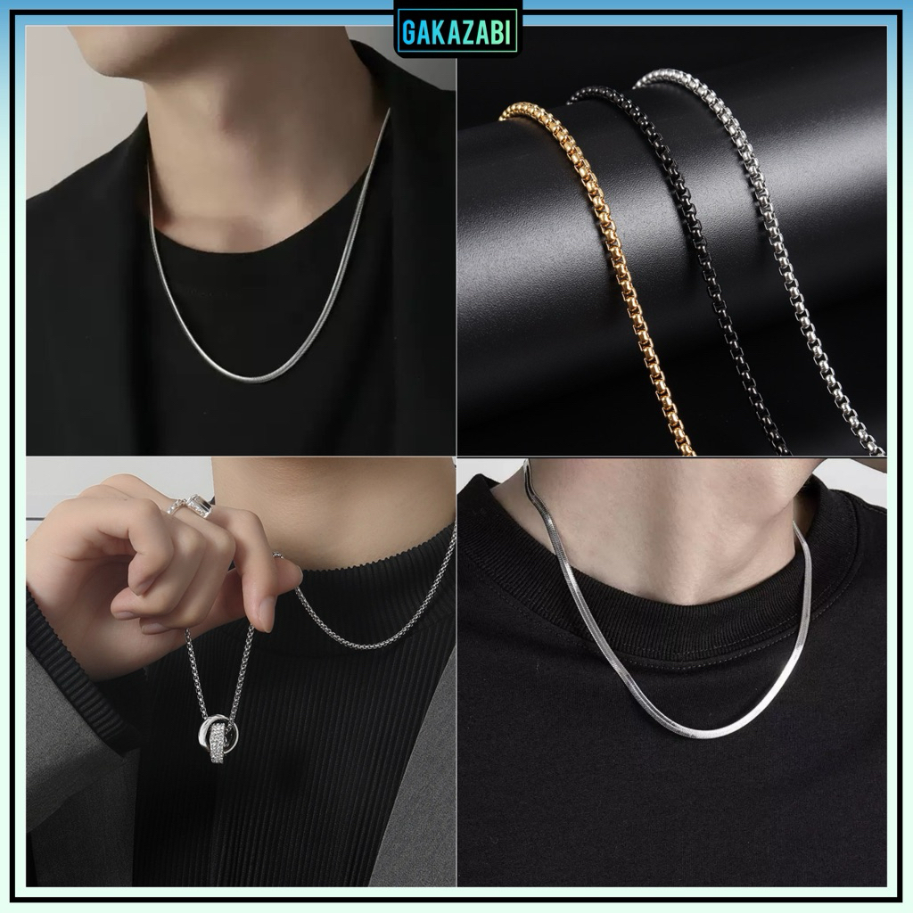 สร้อยคอผู้ชาย Unisex ธรรมดาพื้นฐานไทเทเนียมสแตนเลส [PT43 PT44 PT45 PT50 PT52] เรียบง่าย ไม่ดํา ร่วมม