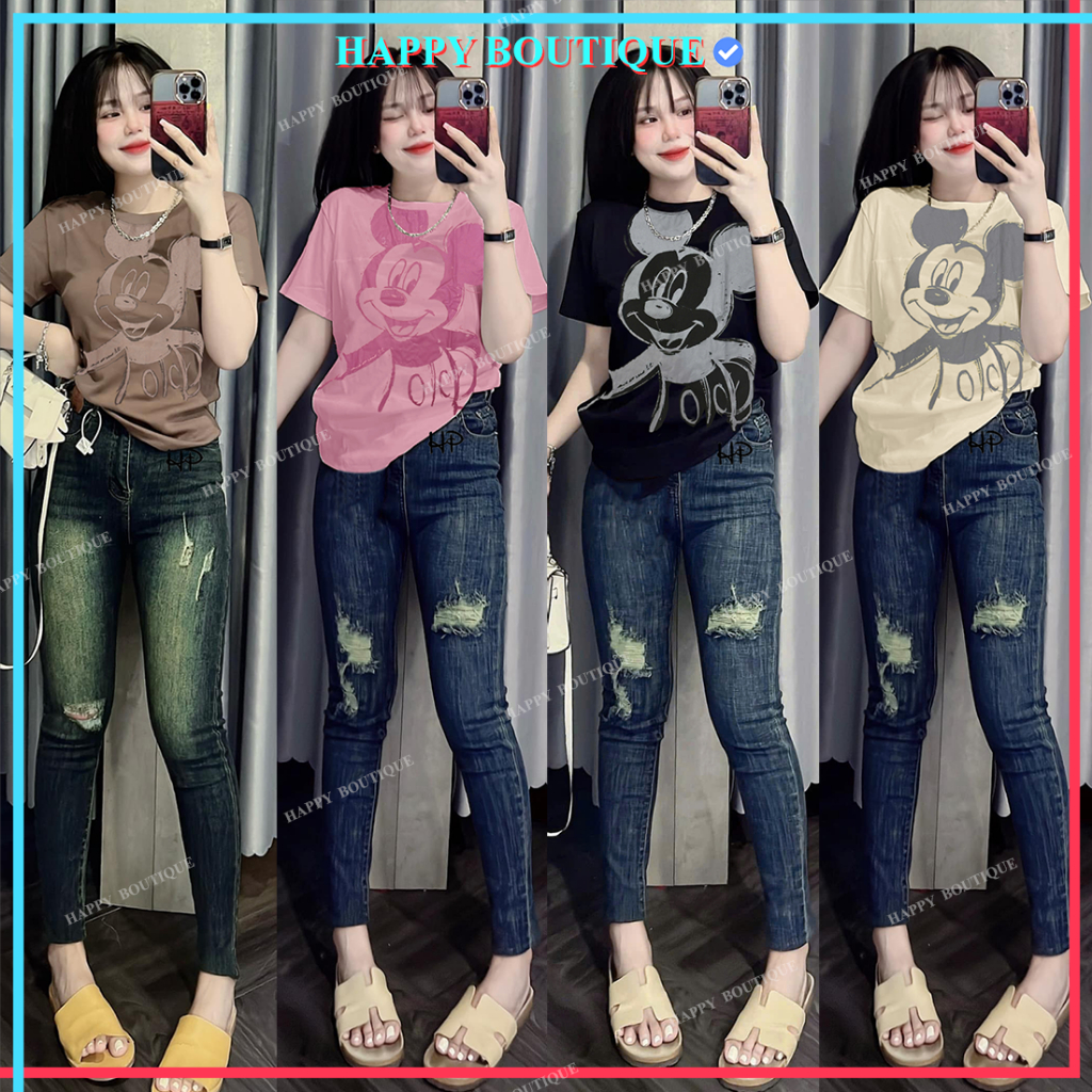 เสื้อยืดผู้หญิงกลาง [B18] Form 40~60kg BORIP Cotton Fabric Soft and Smooth 4-Way Stretch [MK MOUSE]