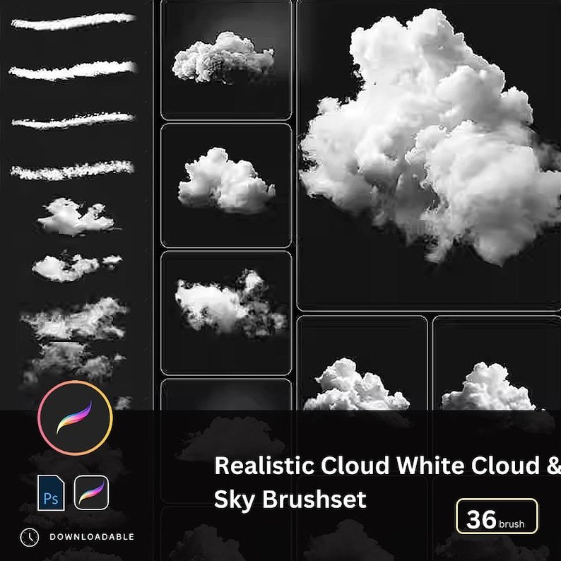 มากกว่า 30 Cloud Brushes Photoshop & Procreate