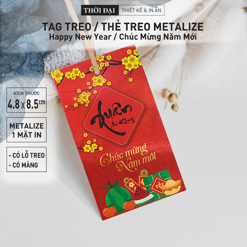 50 Tags Sparkling Metalize Tet / Hang Tags "Xuan An Kang" (4.8 x 8.5 cm) - พิมพ์ 1 ด้าน