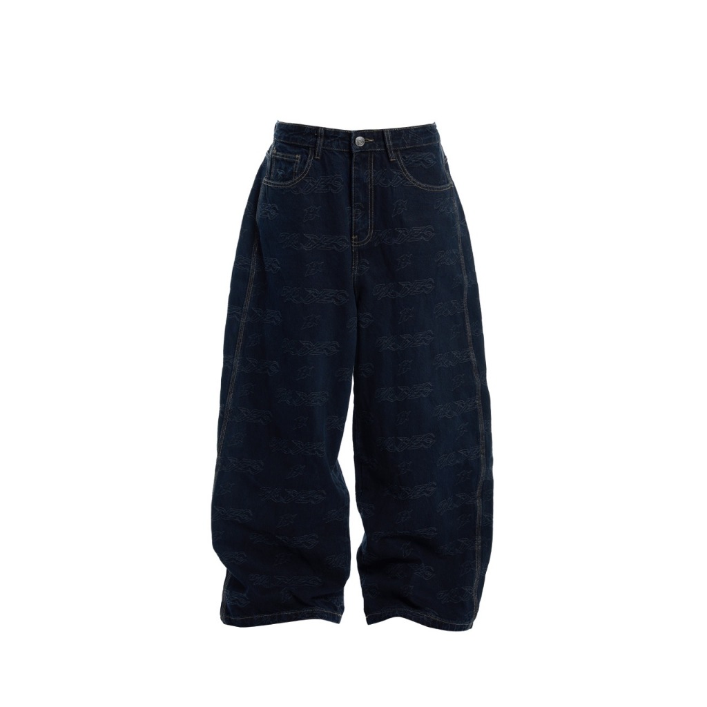 กางเกงยีนส์ทรงหลวมสคริปต์ซ้ํา HADES - แบรนด์ HADES ของแท้ - กางเกงยีนส์ลายขากว้าง unisex