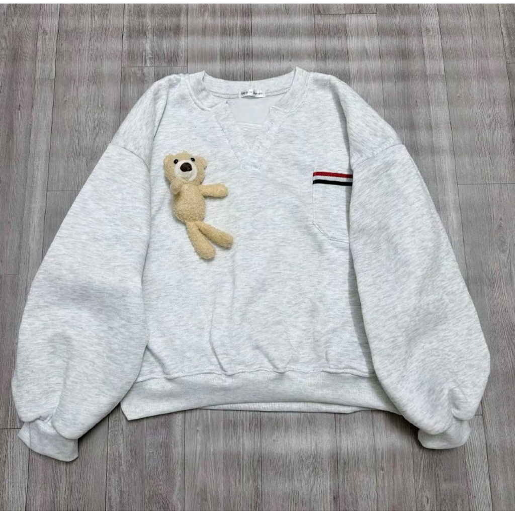 บน SWT SWEATSHIRT กับ BEAR DESIGN V คอลายสก๊อตกระเป๋า L1 ผ้าฝ้ายผ้าสักหลาดจีน WARM WEAR TREND MODEL